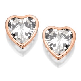 9ct Rose Gold Cubic Zirconia Heart Stud Earrings - G2759