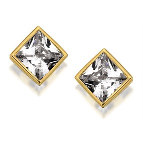9ct Gold Square Cubic Zirconia Solitaire Stud Earrings - 6mm - G2767