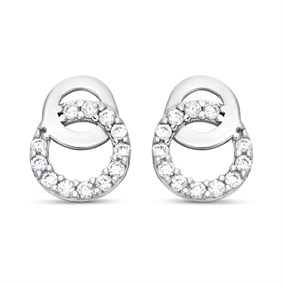 9ct White Gold Cubic Zirconia Circle Stud Earrings - 9mm - G2772