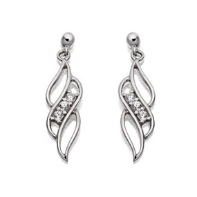 9ct White Gold Cubic Zirconia Leaf Drop Earrings - 20mm drop - G2838
