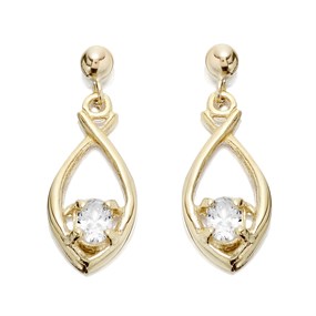 9ct Gold Cubic Zirconia Teardrop Earrings - 20mm drop - G2850