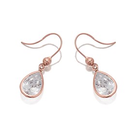 9ct Rose Gold Cubic Zirconia Hook Wire Earrings - 24mm drop - G2865