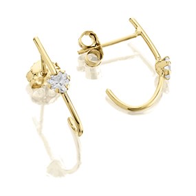 9ct Gold Cubic Zirconia 'J' Hoop Earrings - 12mm - G2883
