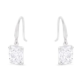 9ct White Gold Cubic Zirconia Hook Wire Earrings - 17mm drop - G2887