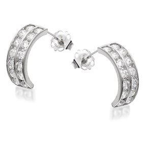 9ct White Gold Cubic Zirconia Half Hoop Earrings - 12mm - G2903