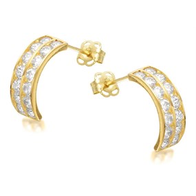 9ct Gold Cubic Zirconia Half Hoop Earrings - 12mm - G2904