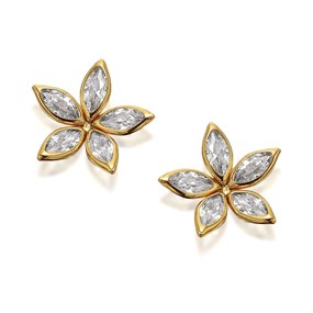 9ct Gold Cubic Zircona Flower Stud Earrings - 10mm - G2905