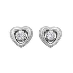 9ct White Gold Cubic Zirconia Heart Stud Earrings - 7mm - G2923