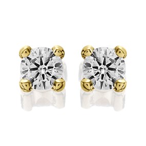 9ct Gold Cubic Zirconia Solitaire Stud Earrings - 6mm - G2930