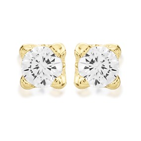 9ct Gold Cubic Zirconia Solitaire Stud Earrings - 2mm - G2945