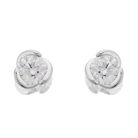9ct White Gold 4.5mm Cubic Zirconia Swirl Stud Earrings - G3008