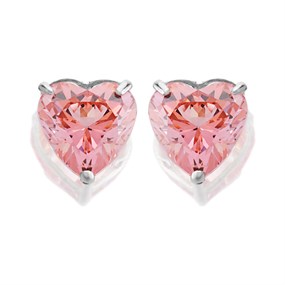 9ct White Gold Pink Cubic Zirconia Heart Stud Earrings - 6mm - G3134