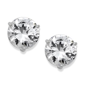 9ct White Gold Round Cubic Zirconia Earrings - 8mm - G3144