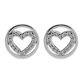 9ct White Gold Cubic Zirconia Heart Circle Stud Earrings - 7mm - G32100