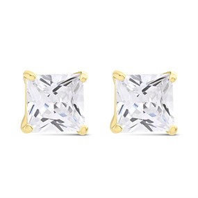 9ct Gold Princess Cut Cubic Zirconia Stud Earrings - 4mm - G32105