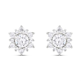 9ct White Gold Cubic Zirconia Flower Stud Earrings - G32111