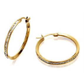 9ct Gold Cubic Zirconia Hoop Earrings - 20mm - G3232