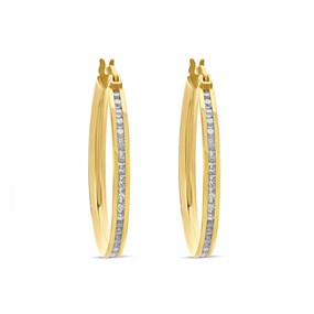 9ct Gold Cubic Zirconia Hoop Earrings - 20mm - G3278