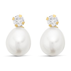 9ct Gold Cubic Zirconia And Freshwater Pearl Stud Or Drop Earrings - G3281