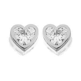 9ct White Gold Cubic Zirconia Heart Stud Earrings - 6mm - G3292