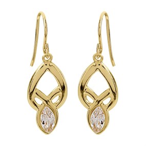 9ct Gold Cubic Zirconia Marquise Hook Wire Earrings - 27mm drop - G3296
