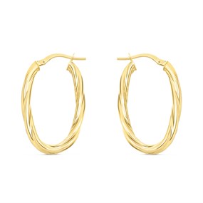9ct Gold Oval Twist Hoop Earrings - 30mm - G41124