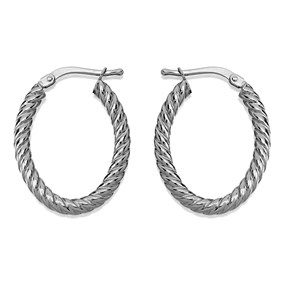 9ct White Gold Twisted Oval Hoop Earrings - 24mm - G41148