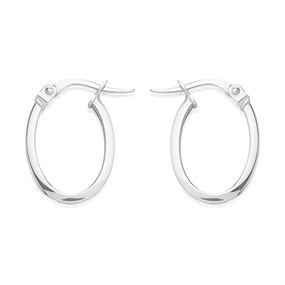 9ct White Gold Oval Hoop Earrings - 18mm - G41153