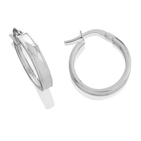 9ct White Gold Groove Hoop Earrings - 15mm - G41154