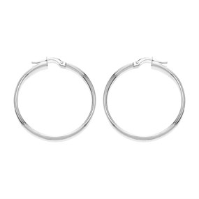 9ct White Gold Hoop Earrings - 30mm - G41156