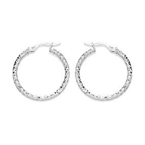 9ct White Gold Patterned Hoop Earrings - 24mm - G41159