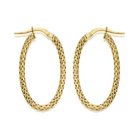 9ct Gold Patterned Hoop Earrings - 32mm - G41166