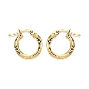 9ct Gold Twist Hoop Earrings - 14mm - G41168