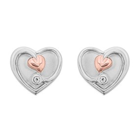 Clogau Silver And 9ct Rose Gold Tree Of Life Heart Stud Earrings - G44176