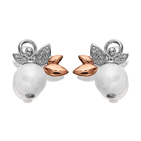 Clogau Silver And 9ct Rose Gold Lily Of The Valley Pearl Stud Earrings - G44208