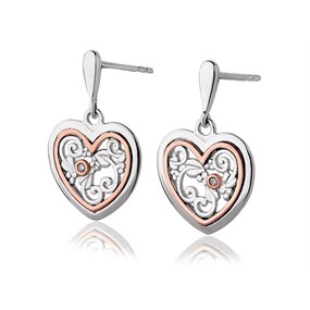 Clogau Silver And 9ct Rose Gold Tree Of Life One Diamond Earrings - G4468
