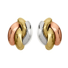 9ct Gold Three Colour Swirl Stud Earrings - 8mm - G4631