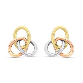 9ct Three Colour Gold Oval Knot Stud Earrings - 9mm - G4636