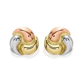 9ct Gold Three Colour Round Stud Earrings - 7mm - G4640