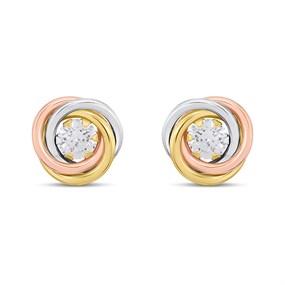 9ct Gold Three Colour Cubic Zirconia Knot Earrings - 11mm - G4644