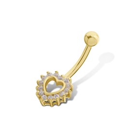 9ct Gold Heart Cubic Zirconia Belly Bar - G4738