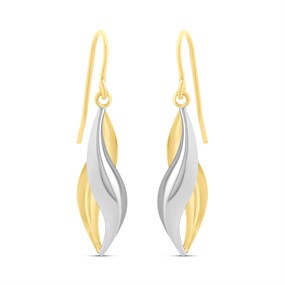 Aureus 9ct Bonded Gold On Sterling Silver Two Colour Open Twist Drop Earrings - G60138