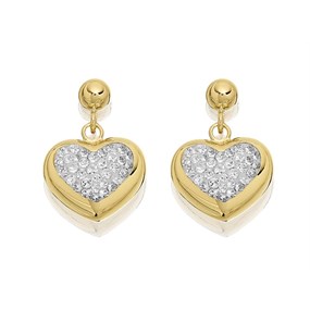 AUREUS Sterling Silver & 9ct Bonded Gold Crystal Heart Drop Earrings - G6015