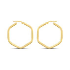 Aureus 9ct Bonded Gold On Sterling Silver Hexagonal Hoop Earrings - 30mm - G60173