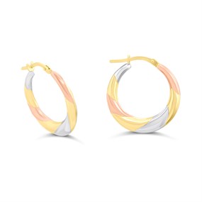 Aureus 9ct Bonded Gold On Sterling Silver Three Colour Hoop Earrings - 23mm - G60186