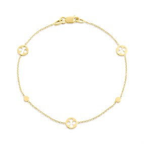 9ct Gold Round Open Clover 7inch Bracelet - G64117