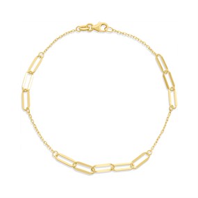 9ct Gold Paperlink Station 7.5in Bracelet - G64120