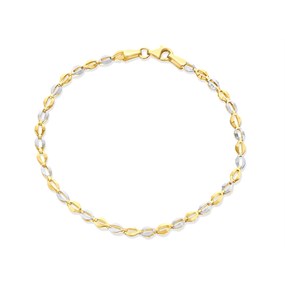 9ct Gold Two Colour Faceted Oval Link Bracelet - 7.5in - G6457