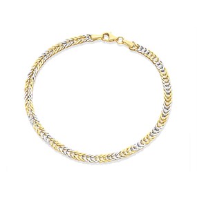 9ct Gold Two Colour Flat Link Bracelet - 7.5in - G6458