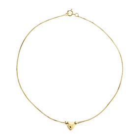 9ct Gold Heart Charm Anklet - 9.5in - G7923